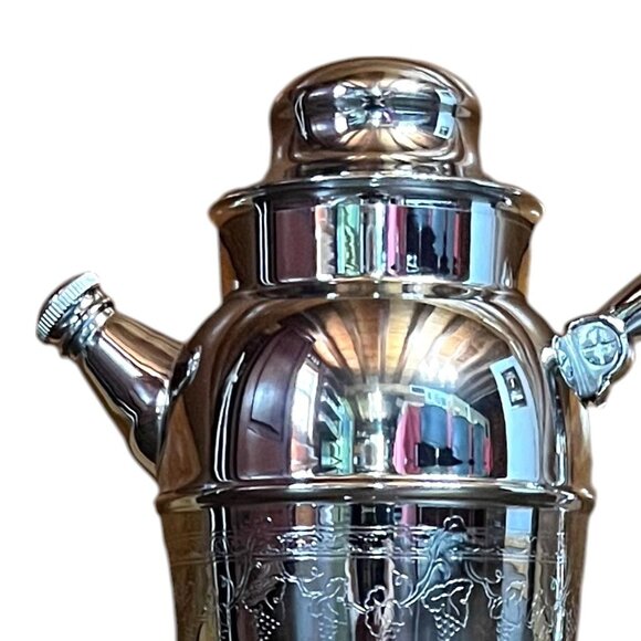 Vintage 13" Silver Plated Cocktail Shaker/Drink Pitcher w/Lid & Screw-On Stopper - Picture 3 of 10